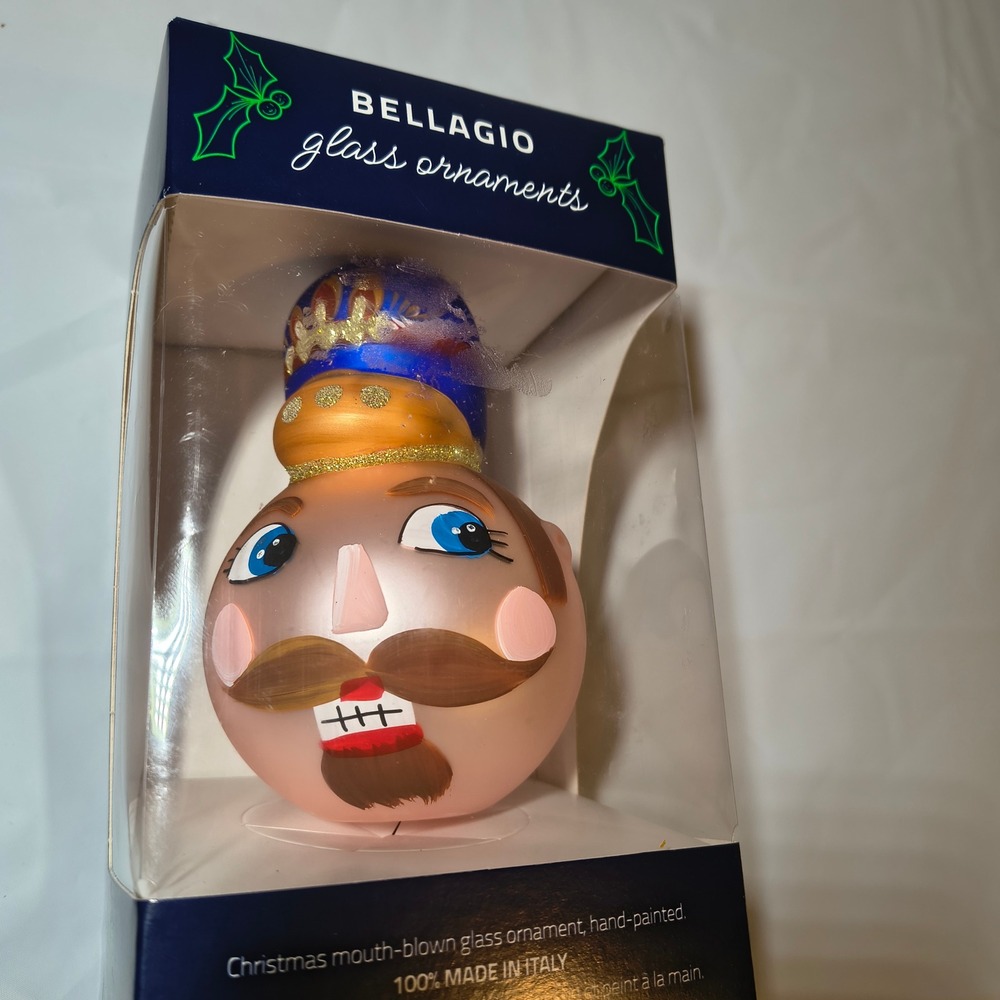 Bellagio Glass Ornaments Nutcracker Head Mouth-Blown Hand-Painted Italy NIB